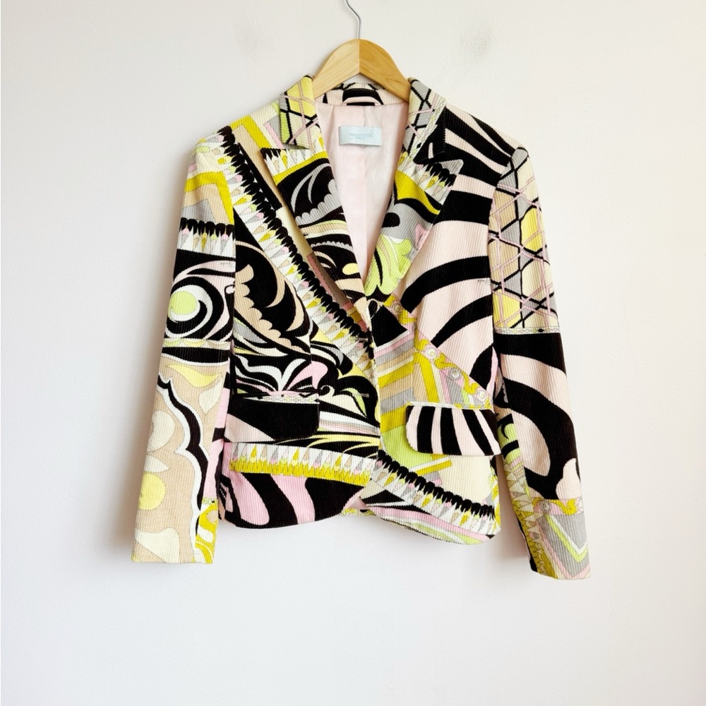 Emilio Pucci Multicolor Patterned Blazer in Black, Pink, Yellow